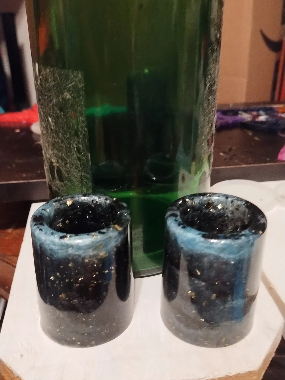 Handmade Blue and Black Resin Shot Glasses - Set of 2